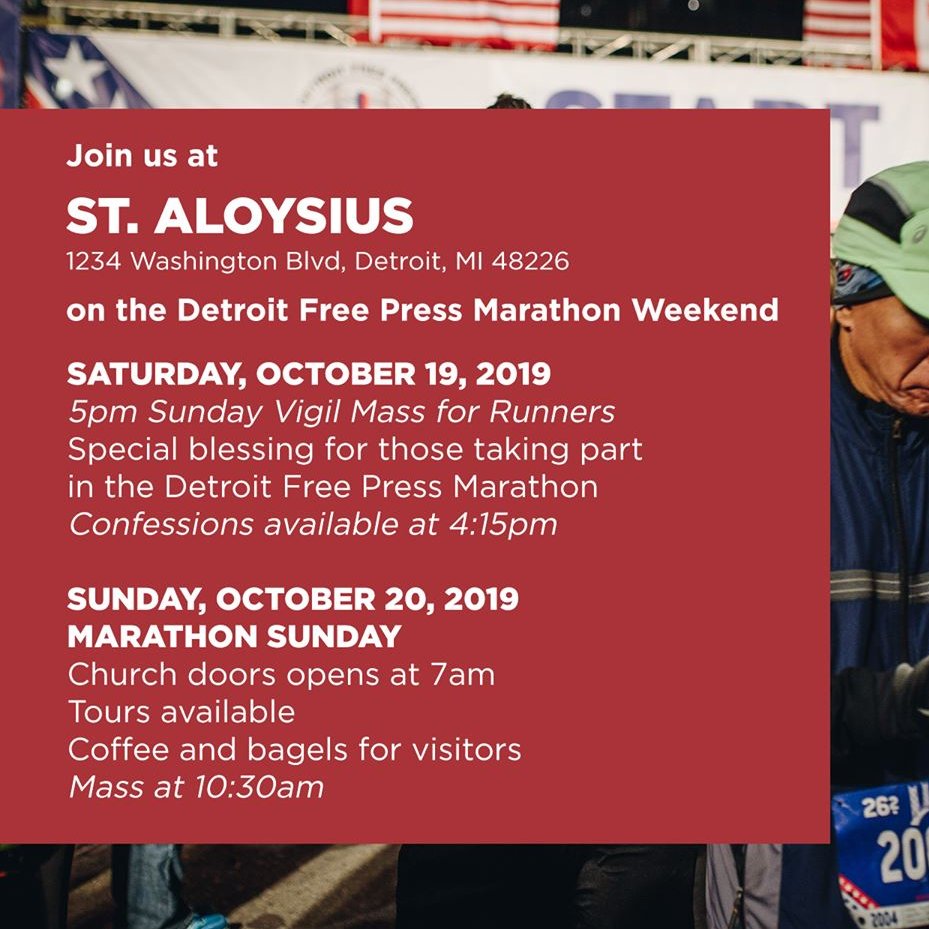 St. Aloysius Detroit (@stalsdetroit) on Twitter photo Stop on by during the <a href="/FreepMarathon/">Detroit Free Press Marathon</a>! We are looking forward to welcoming you. Stop on by during the <a href="/FreepMarathon/">Detroit Free Press Marathon</a>! We are looking forward to welcoming you.