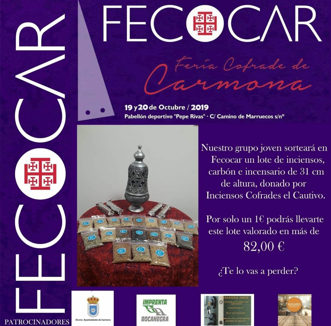 inciensocautivo's tweet photo. 🔊 GRAN SORTEO de #InciensosElCautivo en @Fecocar19 

👉 Hoy y mañana el Grupo Joven de @silenciocarmona sortea en la Feria Cofrade de Carmona este lote valorado en... 82€ 😱

📍Búscanos; te esperamos en nuestro stand: Pabellón deportivo "Pepe Rivas" 😉👌 https://t.co/rT3OF0cdcN