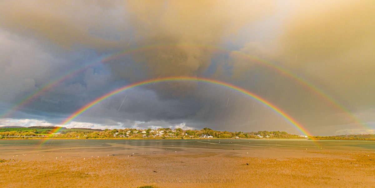 mouseholeman's tweet photo. Double Rainbow over Lelant, Cornwall this morning. Birthday treat ! @AlamyNews https://t.co/qyLk305uqn