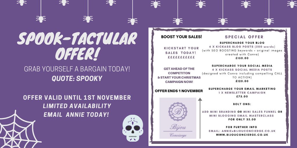 Supercharge your sales today with our spook-tacular October offer! #sale #specialoffer #Sales #SaturdayMotivation #virtualassistant #copywriting #socialmediamarketing #blogging #DigitalMarketing