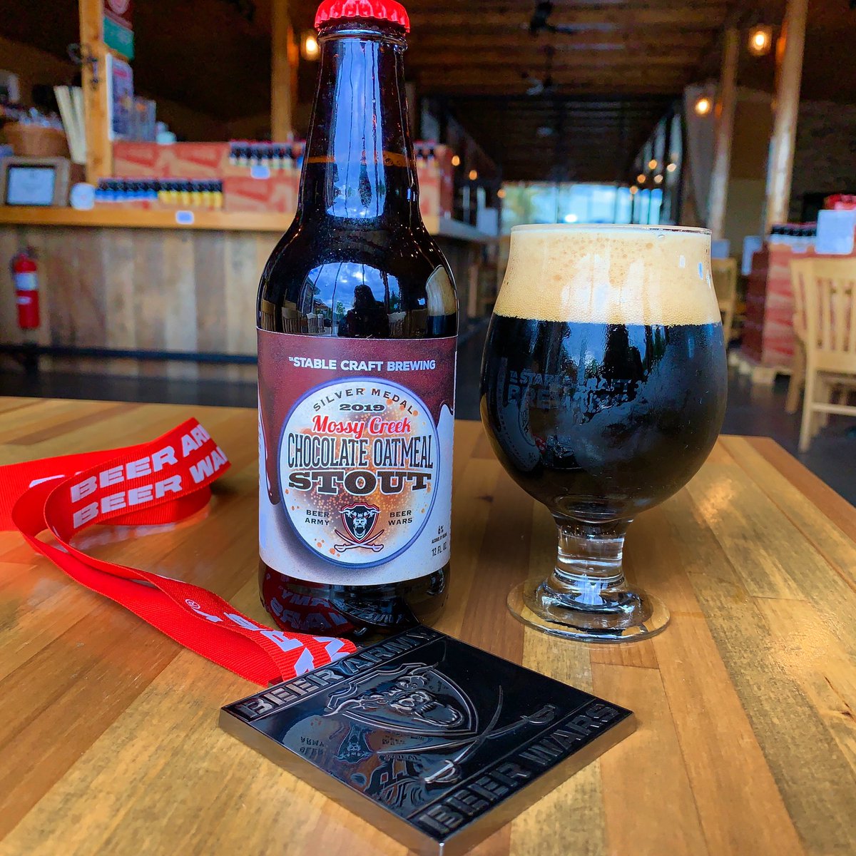 Stable_Craft's tweet photo. Our award-winning Mossy Creek Chocolate Oatmeal Stout is NOW available in bottles - ready to be enjoyed anywhere. Take some home today! Open at 12pm #stout #stoutseason #bottlestogo https://t.co/4grOcSewGK
