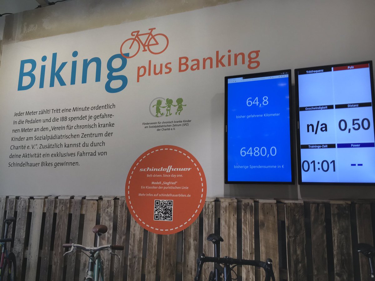 PR_ibb's tweet photo. Unsere Aktion #BikingplusBanking hat phänomenale 6480 € für chronisch kranke Kunde am Sozialpädiatrischen Zentrum @ChariteBerlin erbracht. Danke an alle! #degut2019 https://t.co/4KXbrxqe8w