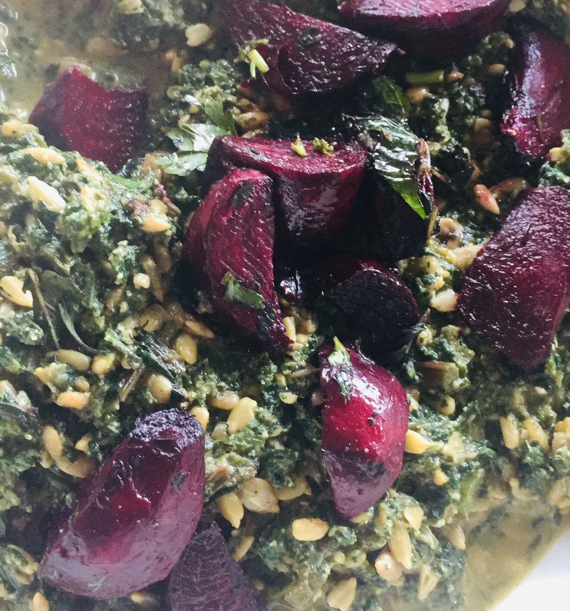 This is Seed Risotto (no rice, all plant based) with pumpkin leaves & Beetroot