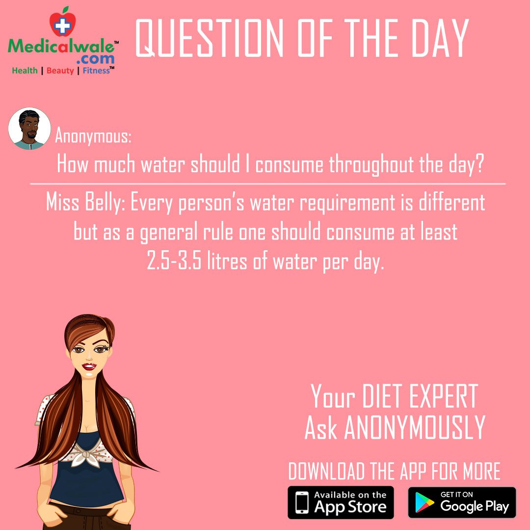 Medicalwalecom's tweet photo. Have any diet query?
Ask our dietitian Miss Belly!
Download app- https://t.co/MOfWdFW4N8
#Medicalwale #MissBelly #DietExpert #Water #Consumption #ThroughoutDay #Requirement #Different #GeneralRule #2Litres #3Litres #WaterPerDay #DietPlan #HealthyDiet #DietTips #Health #Fitness https://t.co/pqwemae1Y4