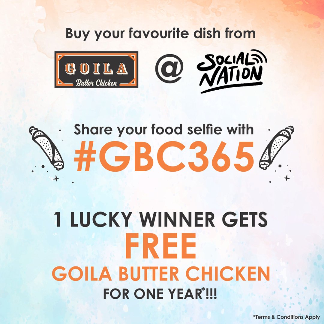 GoButterChicken's tweet photo. We are serving delicious food(& a delicious #contest) at the @SocialNationNow on the 19th-20th October at Jio Garden, BKC.
Our #SadakChef, @SaranshGoila is going to be at Social Nation too!
Contest Winner wins 1 year of FREE Goila Butter Chicken*!
(1/2) https://t.co/DTOIo3Wo5R