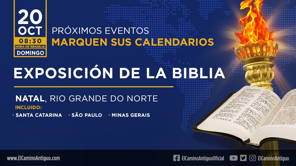 elcaminoantiguo's tweet image. MARQUEN SUS CALENDARIOS: Para nuestra audiencia de habla hispana, mire nuestros horarios de los eventos del 19 al 27 de octubre.

Aclare sus dudas sobre Dios, la Biblia, el Cristianismo y más.