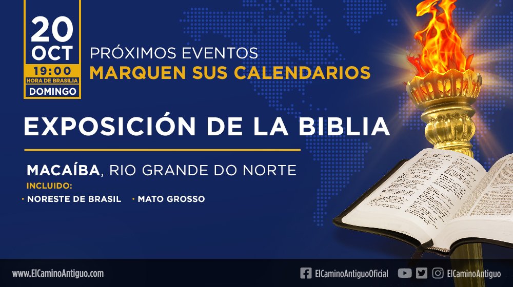 elcaminoantiguo's tweet image. MARQUEN SUS CALENDARIOS: Para nuestra audiencia de habla hispana, mire nuestros horarios de los eventos del 19 al 27 de octubre.

Aclare sus dudas sobre Dios, la Biblia, el Cristianismo y más.