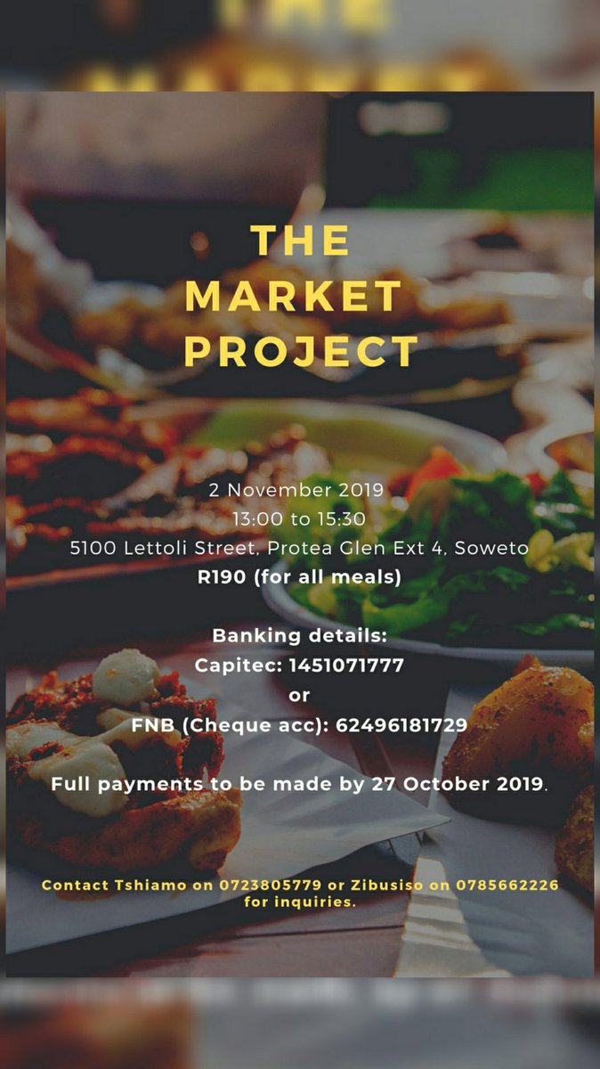 TheeFutureWorld's tweet photo. A day of GOOD FOOD and GOOD COMPANY π΄π« π
#TheMarketProject happening on the π
2nd November!
π° Get your ticket before the 27th of October!
BANKING DETAILS ON THE POSTER: https://t.co/6v0yvyDPQD https://t.co/6equwFEf4z
