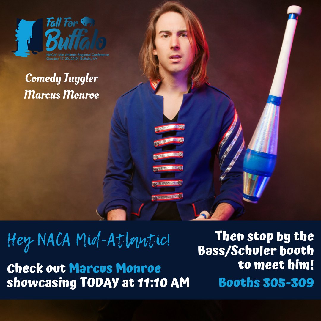 BassSchuler's tweet photo. Hey @thenacamat check out comedian juggler @marcusmonroe who will be showcasing TODAY at 11:10 AM! #NACAMAT #NACAMidAtlantic #FallforBuffalo #MarcusMonroe #Comedian #Juggler #showcasingartist #BassSchulerEntertainment https://t.co/K0Lm5wHI7M