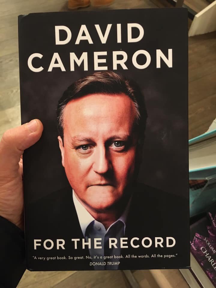 Greg0wen's tweet image. Someone has added fake book covers to #DavidCameron’s book in Foyles, Charing Cross Road! 🤣 *📸credit to Alex Bray