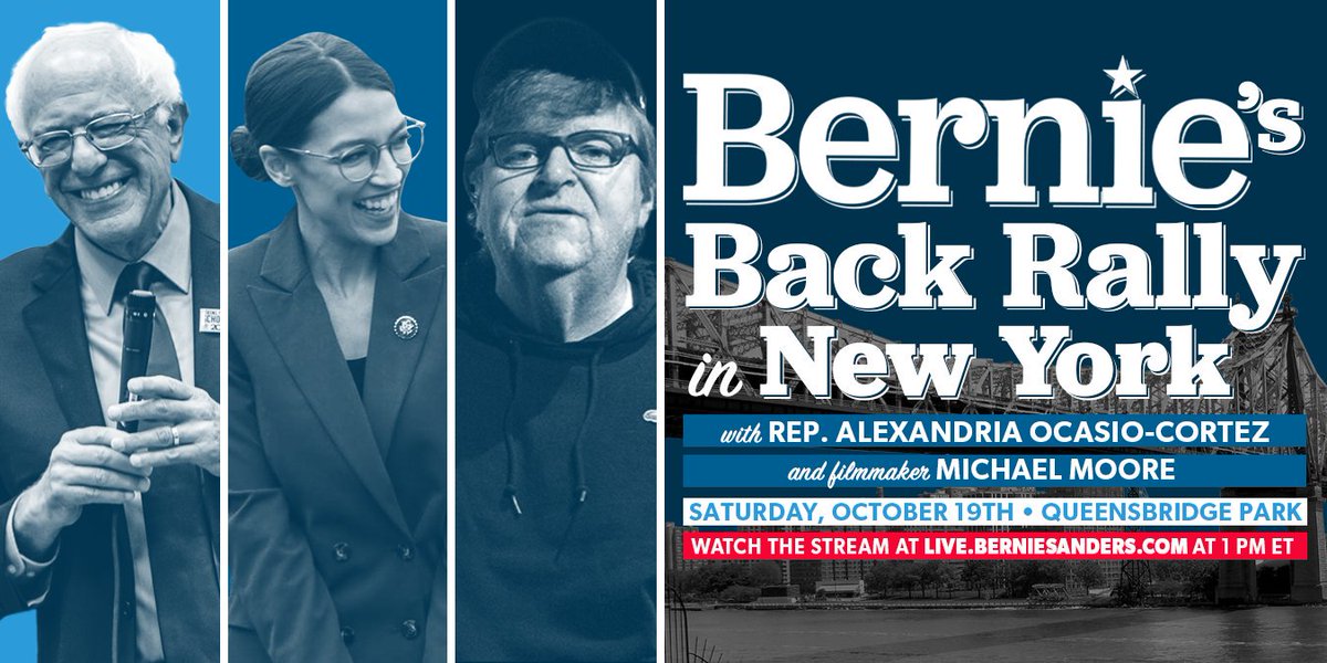 BernieSanders's tweet photo. Today's the day! 

If you're in New York, join us in Queensbridge Park: https://t.co/nyqtMVEcXQ

If you're not, watch online at 1 pm ET at https://t.co/vreIiWfeoS. 

Let's show the world our people are ready for a political revolution.

#BerniesBack https://t.co/dg0XeHrg6t