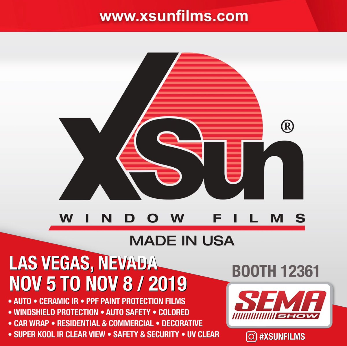 XSUNFILMS's tweet photo. See us at @semashow Booth # 12361 https://t.co/cxielD5MlN