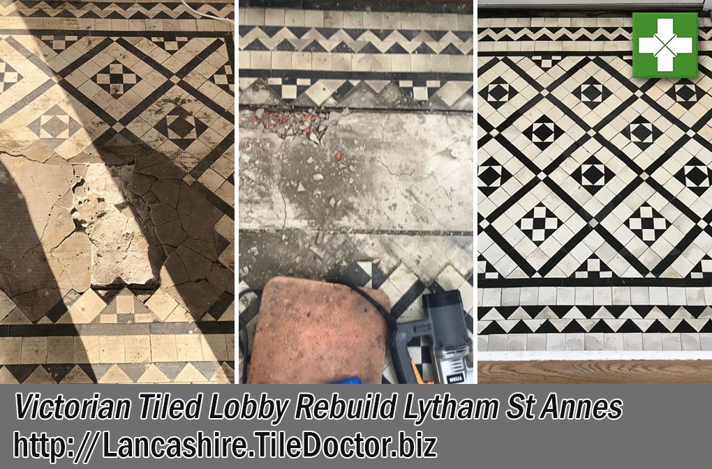 BavScott's tweet photo. Relaying a Damaged Victorian Tiled Lobby in Lancashire - https://t.co/p39bAVpeZL @EstatesUnique, #Victorian, #Tiled, #Lobby, #Restoration, #Lancashire https://t.co/BPVCYu71oU