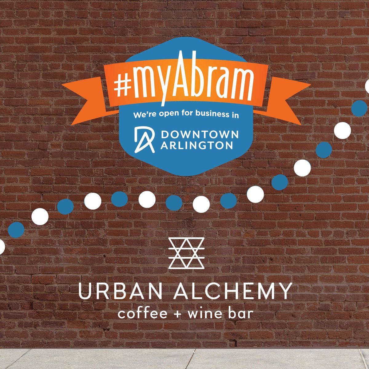 UrbanAlchemyBar's tweet photo. Welcome to Downtown Arlington, @utarlington families! 

FLASH SALE: Don't let construction on Abram Street get you down. Show our #myAbram meme to your server this weekend and get a 10% discount. Sunday Brunch included  🧡💙 #mysecondlivingroom 💙🧡 https://t.co/fXngOlrxl5