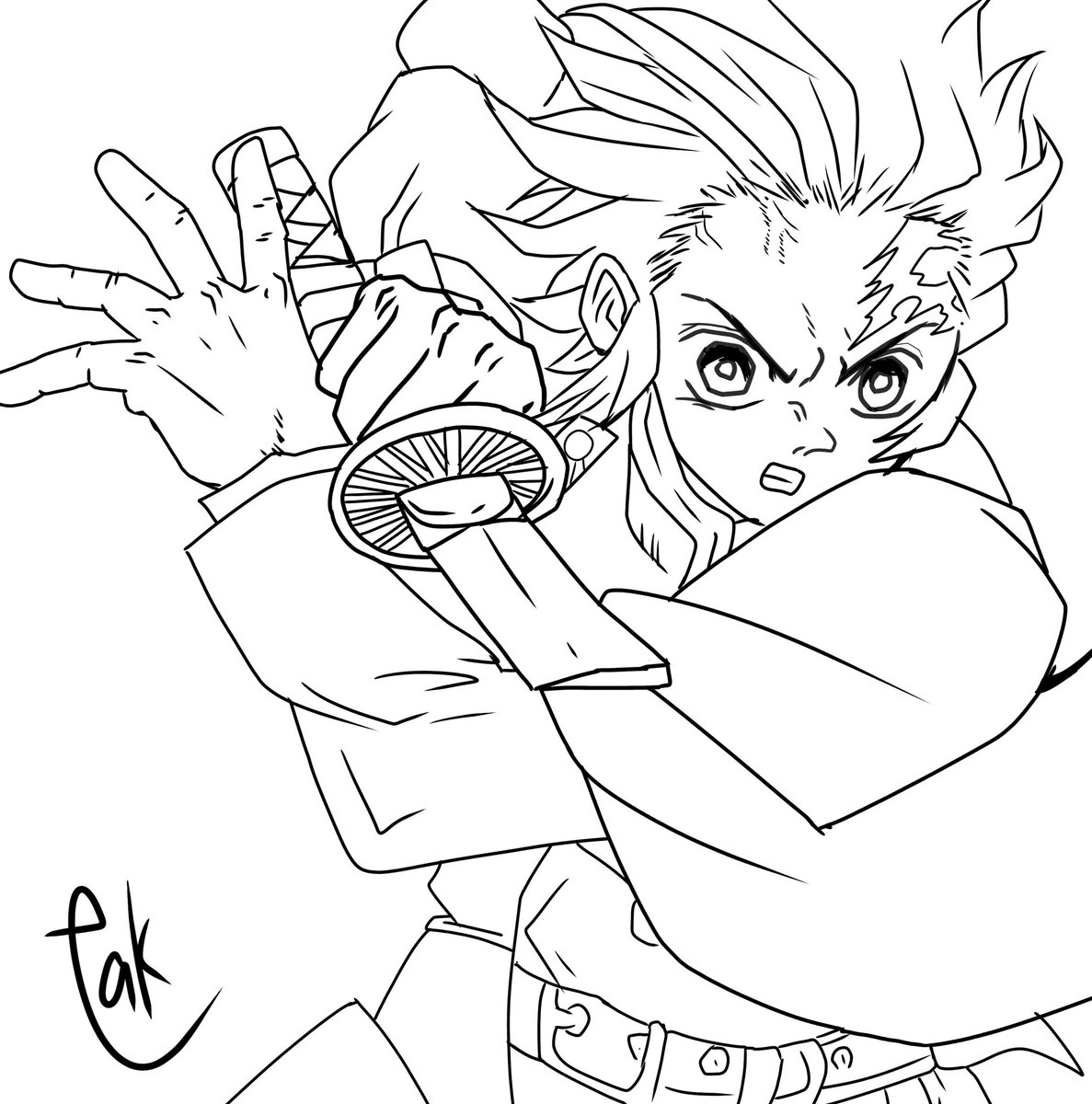 鬼滅の刃 線画です 構図トレースして手を加えながらの8割模写 鬼滅も絶賛ハマリ中 たく庵 の漫画