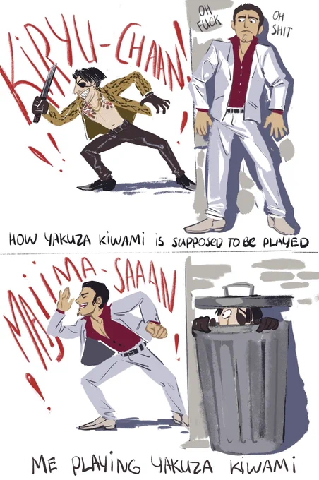 more yakuza stuff and memes for the god of yakuza stuff and memes
laughed a lot when I annoyed Majima so much that he was standing near homeless shelter, smoking a cigarette and looking like "go away I don't want to look at ya anymore"
#Yakuza #kiryu #majima #ryugagotoku 