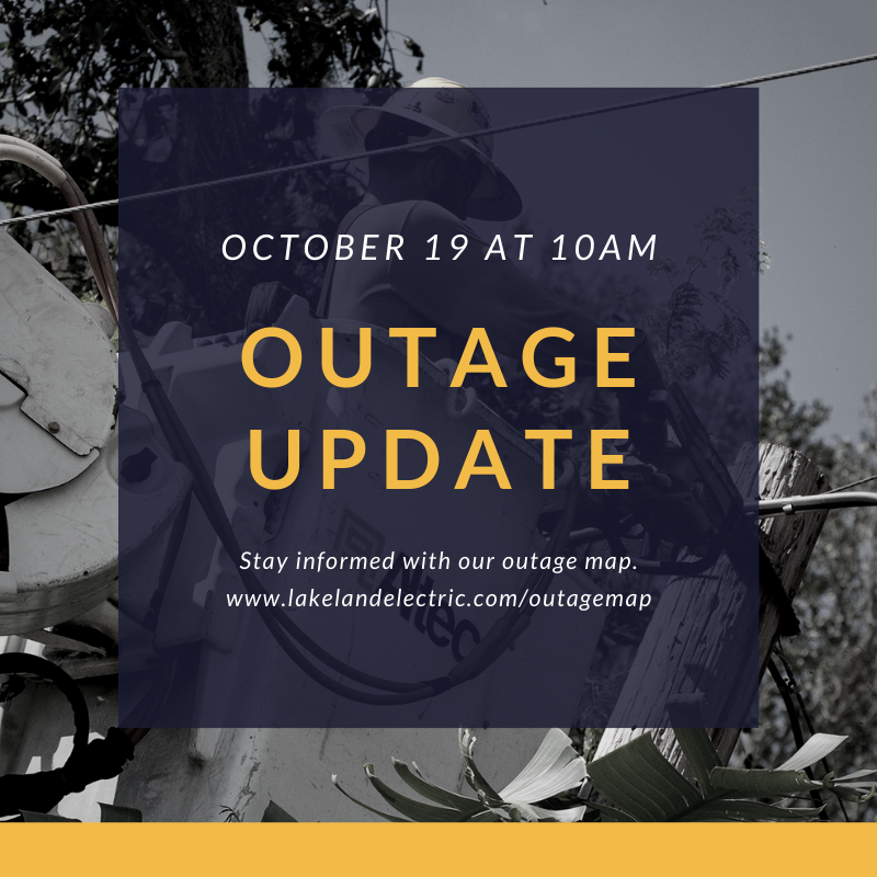 10AM: Late last night a tornado damaged our service area. There are 8,657 customers without power. Lakeland Electric crews and mutual aid crews from <a href="/OUCreliableone/">Orlando Utilities Commission</a> are assessing and restoring power as quickly and safely as possible. More information at preview.tinyurl.com/y6vmxpgr