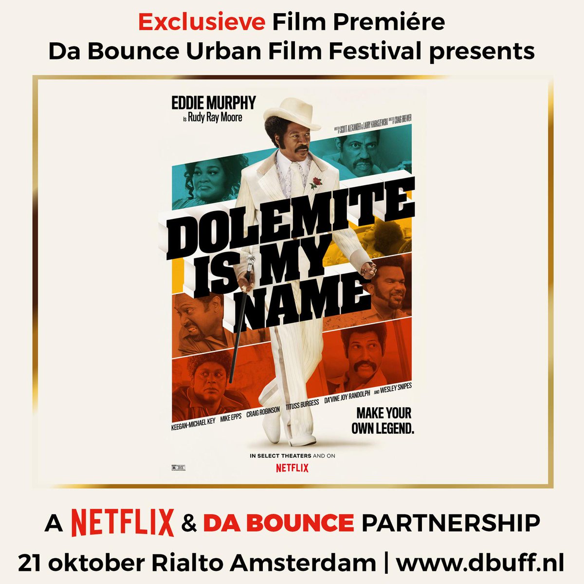 MrsWossenaer's tweet photo. Wanneer @DBUFFOFFICIAL en @NetflixNL de handen in één slaan... 
#mooiedingen #dolemiteismyname #dolamite #rialto #eddymurphy #wesleysnipes #SEEYOUATDBUFF #dbuff2019 https://t.co/o8dWGBuLuW