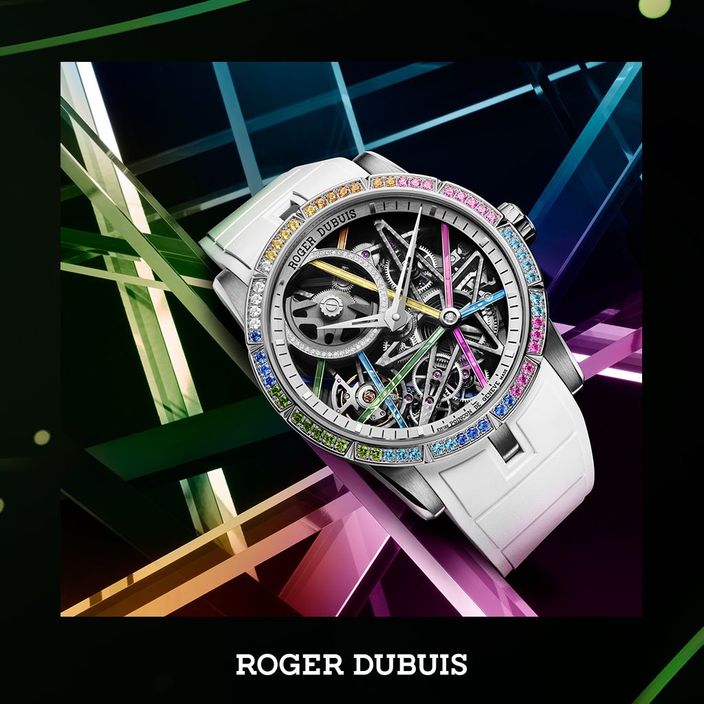 Roger_Dubuis's tweet photo. The radiant creativity of the spectacular Excalibur Blacklight Rainbow timepiece.
--
✨Refined artistry of hyper horology by day, and glowing colorful expression of time under the neon lights by night.
--
#RogerDubuis #Excalibur #Blacklight #DaretobeRare #SerialInnovator https://t.co/q4jVWbJrkZ
