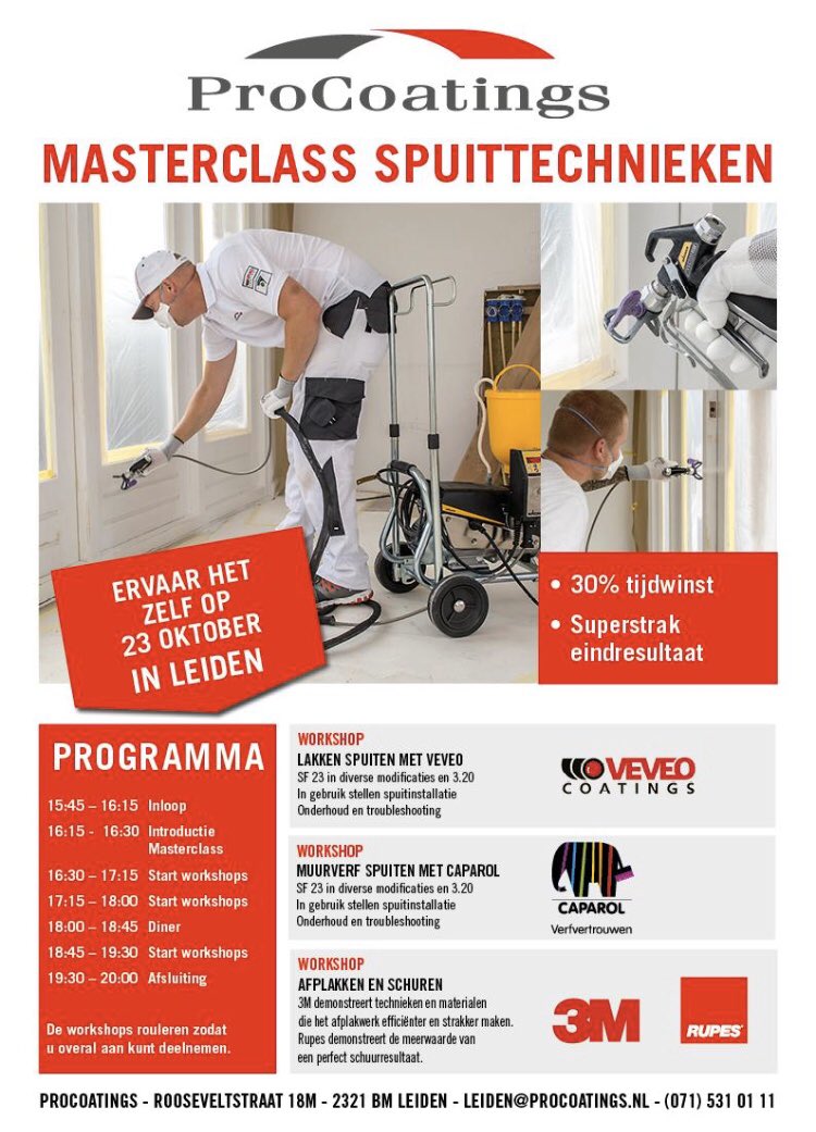 Masterclass Spuittechnieken <a href="/ProCoatingsNL/">ProCoatings</a>  Leiden    Donderdag 23 oktober, 16:00 uur