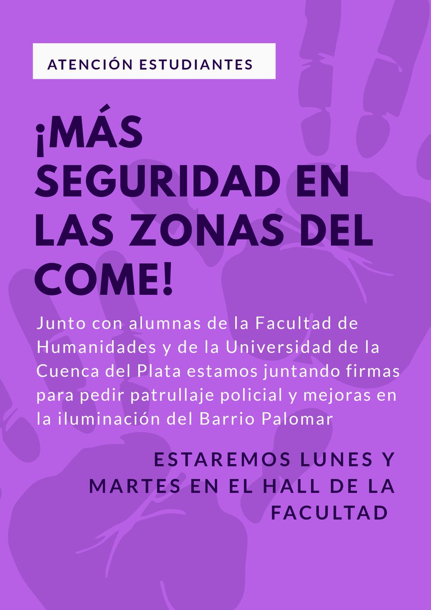 exactascentro's tweet photo. ¡En exactas decimos BASTA!
Desde el lunes estaremos juntando firmas para pedir seguridad en las zonas del comedor.
Son muchos los casos de inseguridad que se repiten.
Acercate. Son dos segundos para ayudarnos a todos. 

¡Te esperamos! https://t.co/FV02IzEOK2