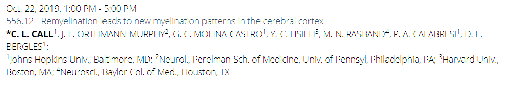 Gian Carlo Molina-Castro, Ph.D. (@molinagian) on Twitter photo Attending <a href="/SfNtweets/">Society for Neuroscience (SfN)</a> 2019? Interested in MS and glial cells?
Stop by poster B91 on Tue, Oct 22 (1-5 p.m.) to see what I've been working on with <a href="/CodyLCall/">Cody Call</a>, <a href="/JennOligoMyelin/">Jenn Orthmann Murphy</a>, et al.
"Remyelination leads to new myelination patterns in the cerebral cortex" Attending <a href="/SfNtweets/">Society for Neuroscience (SfN)</a> 2019? Interested in MS and glial cells?
Stop by poster B91 on Tue, Oct 22 (1-5 p.m.) to see what I've been working on with <a href="/CodyLCall/">Cody Call</a>, <a href="/JennOligoMyelin/">Jenn Orthmann Murphy</a>, et al.
"Remyelination leads to new myelination patterns in the cerebral cortex"