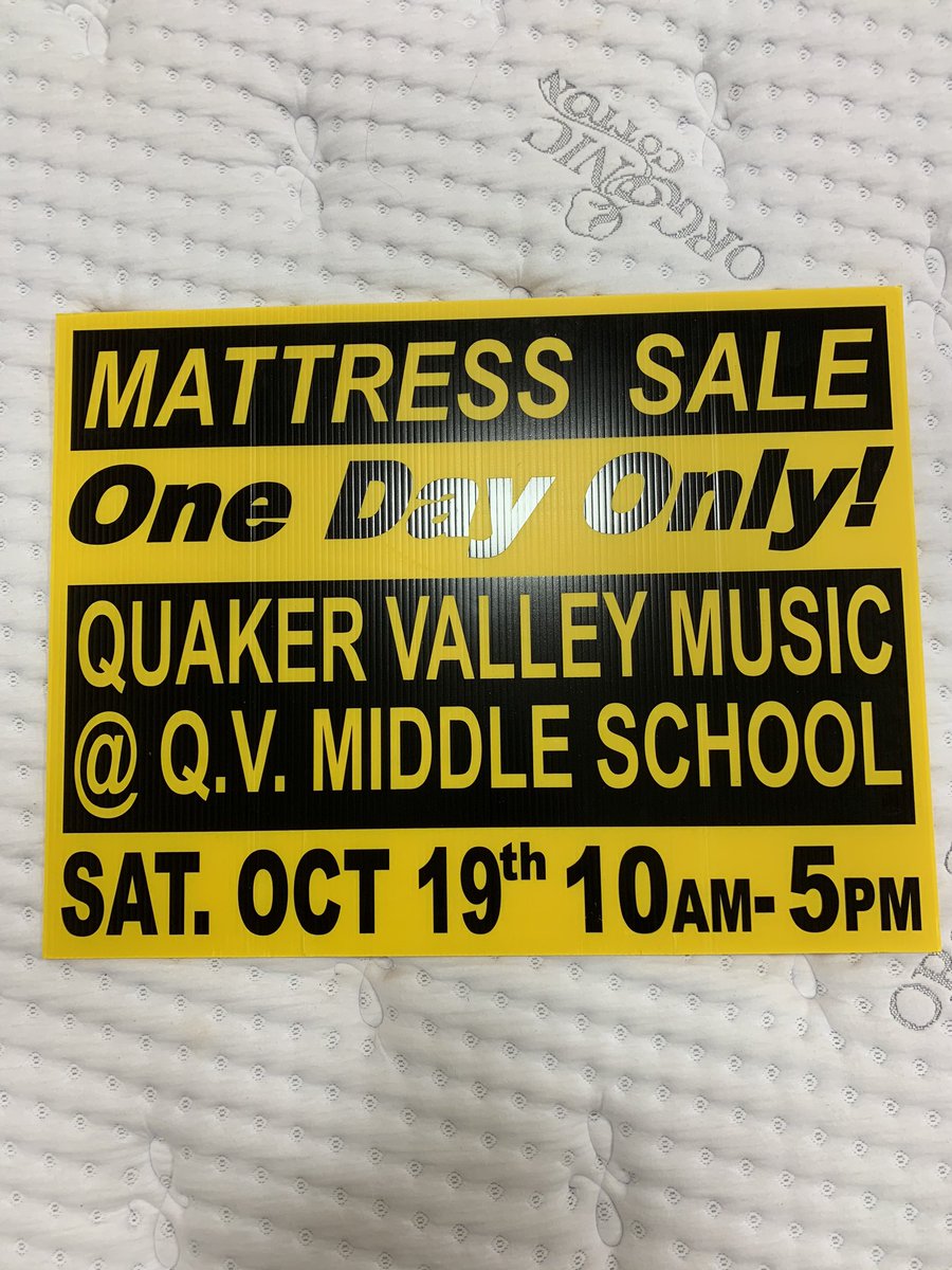 QVHSBandOrch's tweet photo. Our 5th annual mattress sale is in full swing!  Stop by the Middle School until 5pm to take a look around if you’re in the market for a new mattress or bedding.  Profits go directly to the HS band and orchestra. https://t.co/9RyNjgnLSb
