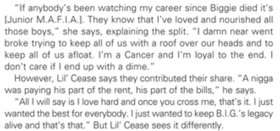 The Hot97 shootout was the last straw for Kim bc after that incident, everyone involved was under investigation. Kim also ended up falling out with Puffy, then drama with Junior Mafia started in 02. In the Source magazine Nov. 2002, she speaks about it: