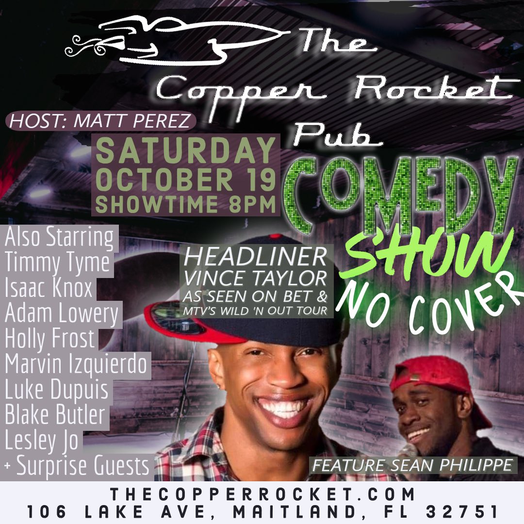 Tonight! Come hang for comedy night with Vince Taylor (BET / Wild N’ Out Tour) and friends. starts at 8pm. No cover! 🍻