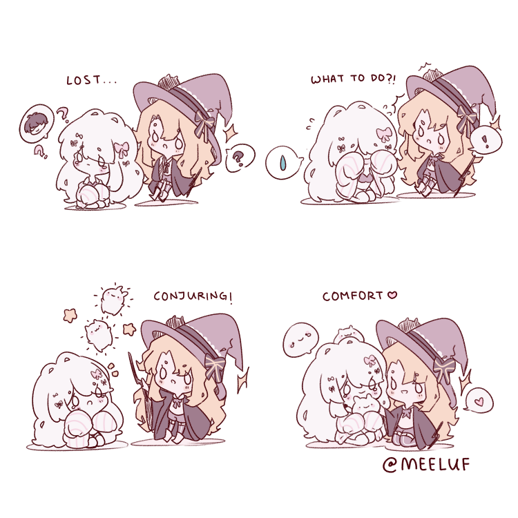 Continuing the story!  ♡
Witch creates some plushies to cheer up a lost ghost ⭐️ 