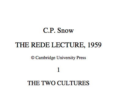 studioscientist's tweet photo. #CPSNOW must be turning in his grave. 60y after publcn of #TwoCultures, UK education system is still divided btwn Arts and Humanities on the one hand, and Science on the other - all the while heralding the power of inter-disciplinarities @CHEAD_UK @StuartWalkerUK #RedeLecture https://t.co/woJkm8SJOi