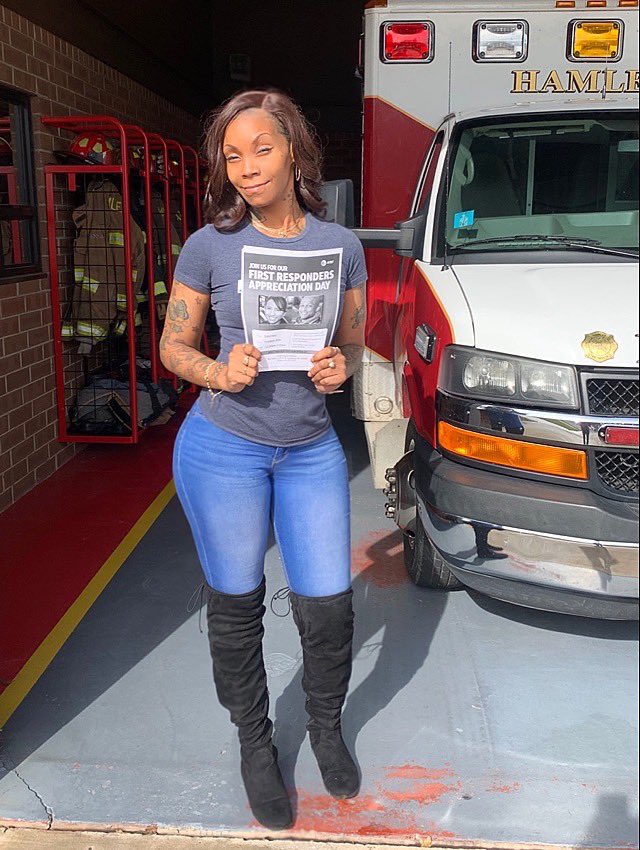 Aiisha from LBG visiting her local fire house and police department in Hamlet NC, letting them know about our First Responder Appreciation Day next Saturday!