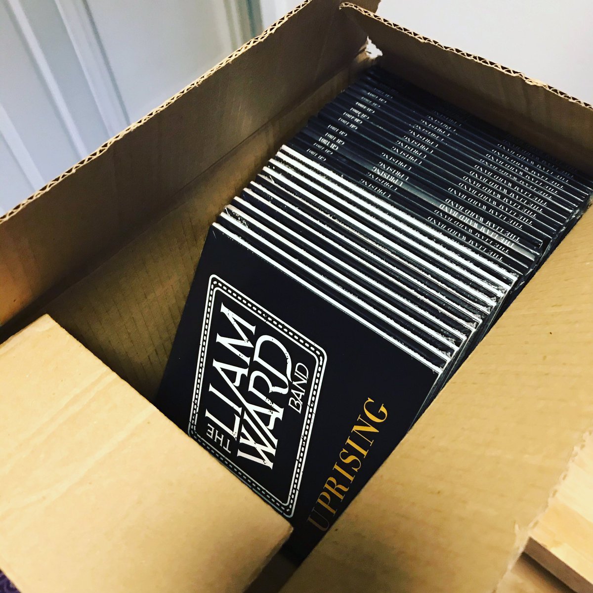 liamwardmusic's tweet photo. Blimey! Down to the last box of Uprising CDs. Better find some cash to order some more. #niceproblems https://t.co/X6ycPfQuxv