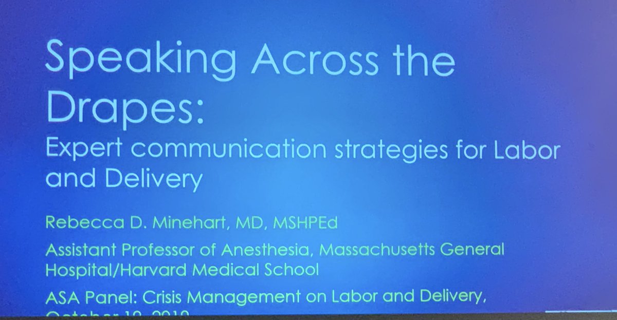 Leading the way... @RDMinehart on Speaking Across the Drapes. #ANES19 Teamwork is essential in modern OB, and #OBAnes are an essential part of the team. +/- 70% errors implicate teamwork failures, cost $980 billion, and 30% due to communication!