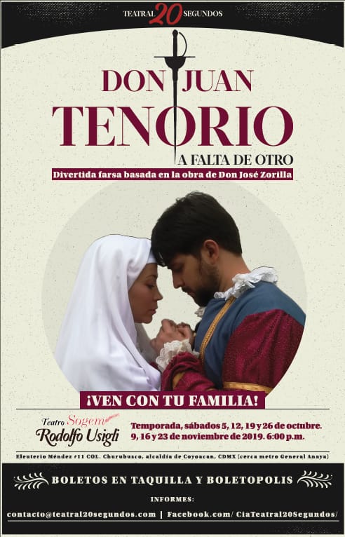 Hey, ¿Qué les parece una tarde de teatro? 
Los espero hoy a las 6pm en el teatro "Rodolfo Usigli" en Coyoacán en "Don Juan Tenorio A Falta de Otro"