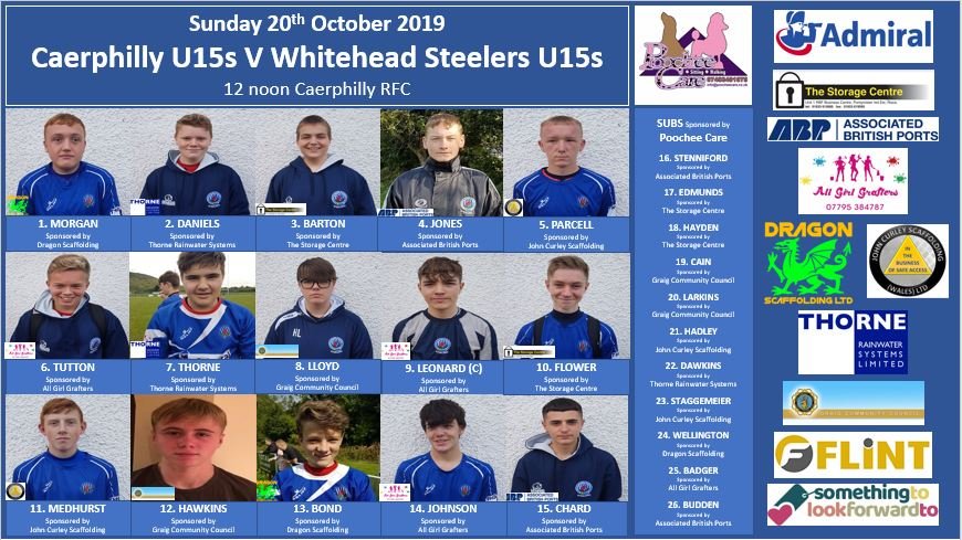 Your starting line up to face our friends at <a href="/caerphillyrugby/">Caerphilly Rugby Football Club</a> U15s tomorrow to celebrate <a href="/WelshRugbyUnion/">Welsh Rugby Union 🏴󠁧󠁢󠁷󠁬󠁳󠁿</a> winning against France and making the Semi Finals of #RWC2019