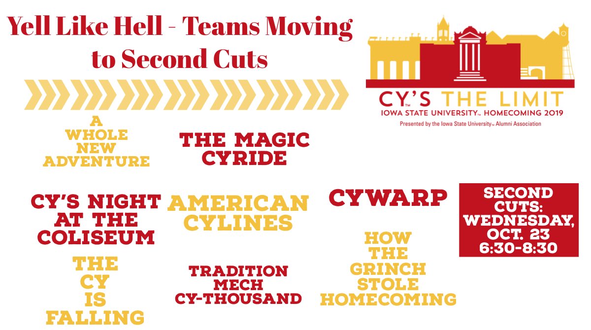 The following teams are moving to second cuts for Yell Like Hell, in no particular order. #CysTheLimit