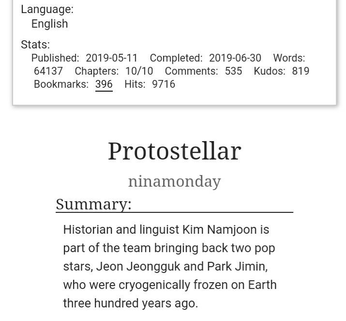 Protostellar Future fic like 300 years in the future, sci-fi, space AU, sad but happy.Namkook & vmin LOVE the colorful dynamics between characters here. The reincarnation concept is also pretty cool. Amazing depiction of our world in the future too https://archiveofourown.org/works/18791263?view_full_work=true