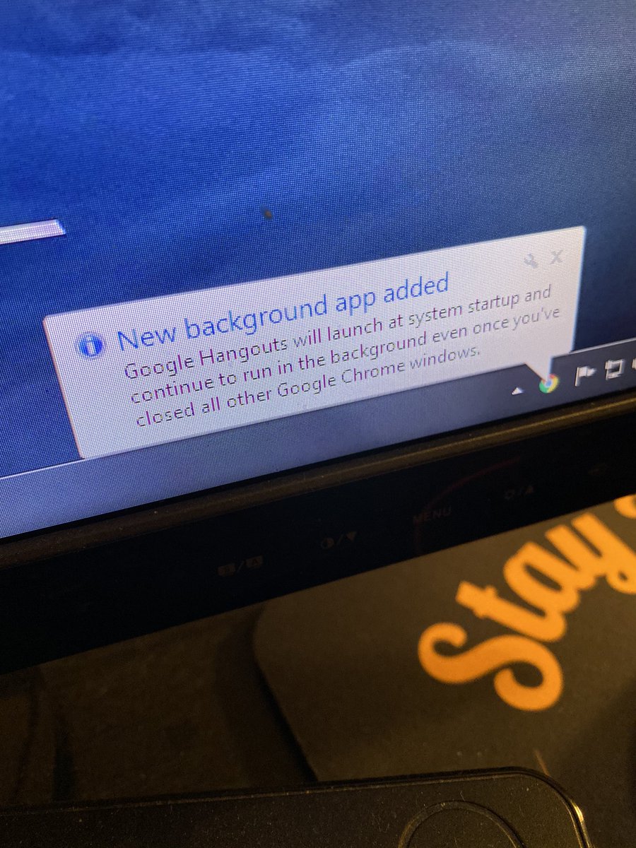 McJuggerNuggets's tweet image. call me paranoid, but after my video yesterday...my streaming pc randomly installed google hangouts and flashed this message. shit you not.

aka granting access to my microphone and camera. what the actual fuck. 😳