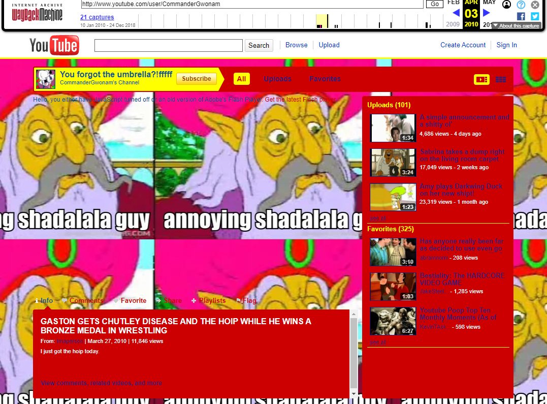 At first, we don't get what we're looking for, but the channel had been archived at least once per month for almost half a year, giving us a pretty decent view of what had been uploaded during this time