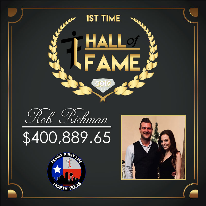 Congratulations to Rob Richman of Family First Life North Texas! Welcome to the Hall of Fame. Well done! #InsuranceAgent #FamilyFirstLife