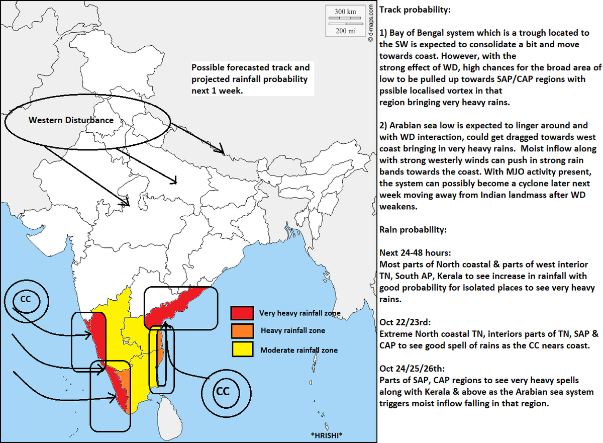 jhrishi2's tweet photo. With loads of confusion regarding the upcoming system and rainfall projection, I tried to illustrate the most probable incident that can possibly happen in coming days.

Subjected to change with WD playing a major role. 
#ChennaiRains #NEM2019 @KeaWeather https://t.co/RsWab2hx5q