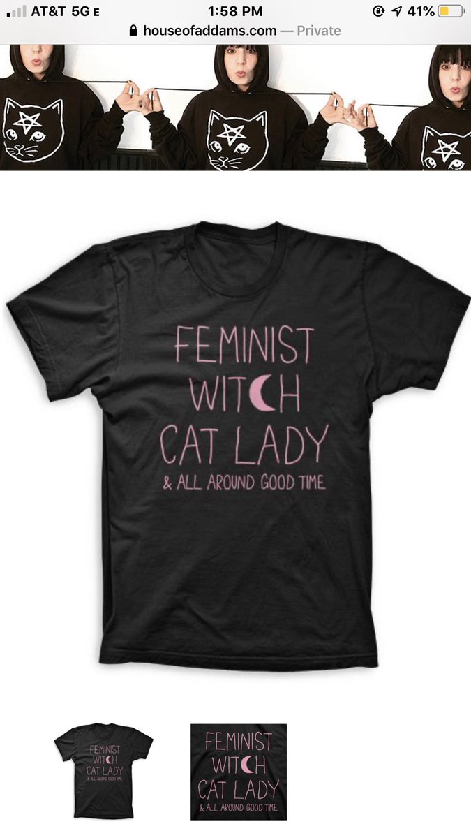 Jessicka's tweet photo. My store just got updated https://t.co/lHimb2Srev with lots of cat people friendly items. More to come. Keep checking back! #HappyCaturday from @houseofaddams 💯😻#witchy #catlady #pentacat https://t.co/Zdg9MN03OA