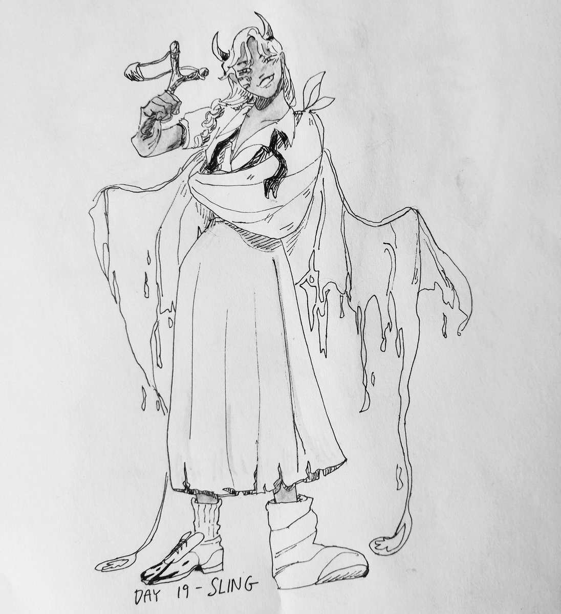 2 takes on the same demon girl since i put a sling on her yesterday without reading today's prompt sjshsjsk #Inktoberday19 #inktoberday18 #inktober