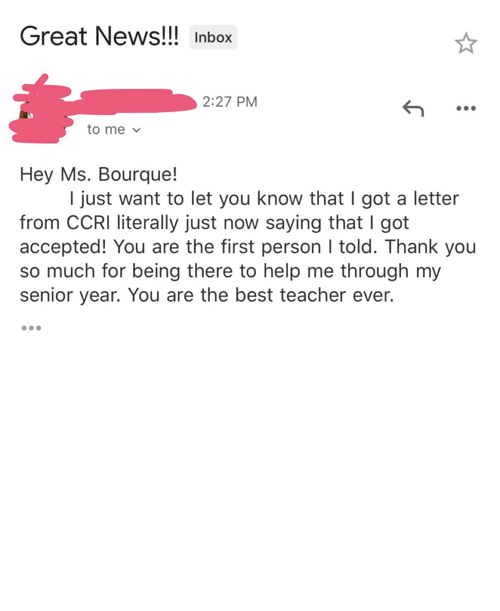 MissABourque's tweet photo. My heart is so full 💕
This student has spent countless lunches in my room as we ate together and worked on her application. I am so so proud 💕 Happy Saturday😊 https://t.co/HSCvXEczCd