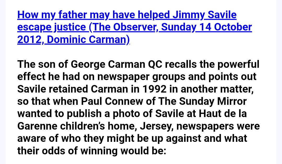 George Carman QC was retained by Savile's lawyers in the early Nineties around the time Carman took to hosting parties. Guests included Ian Hislop ... https://www.theguardian.com/commentisfree/2012/oct/14/dominic-carman-jimmy-savile-and-my-father