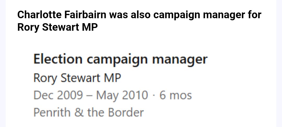 Charlotte Fairbairn was also campaign manager for Rory Stewart, a man with close links to Royalty and said to have been linked to MI6.