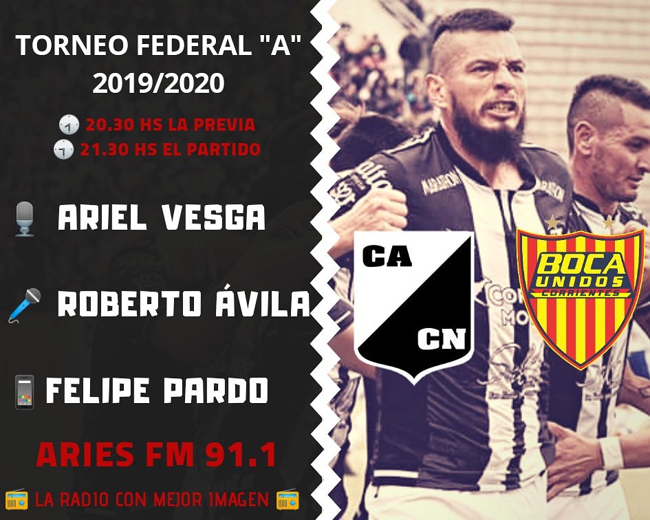 ElDpa's tweet photo. #FederalA
Desde las 20.30 por @AriesFmSalta
FM 91.1
@CACNoficial vs @ClubBocaUnidos https://t.co/f0WZ9rY9c0