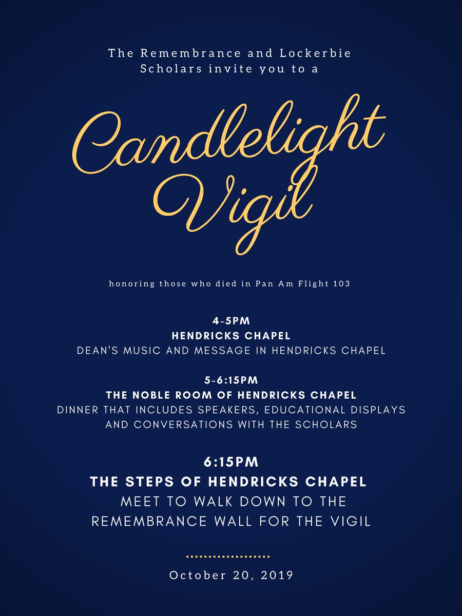 SURemembrance's tweet photo. Our first event of the week is the annual Candlelight Vigil! We're so thankful for our friends @HendricksChapel and @OttoTunes for helping us make this special evening possible! #RemembranceWeek2019 https://t.co/gaCTjx5xAi