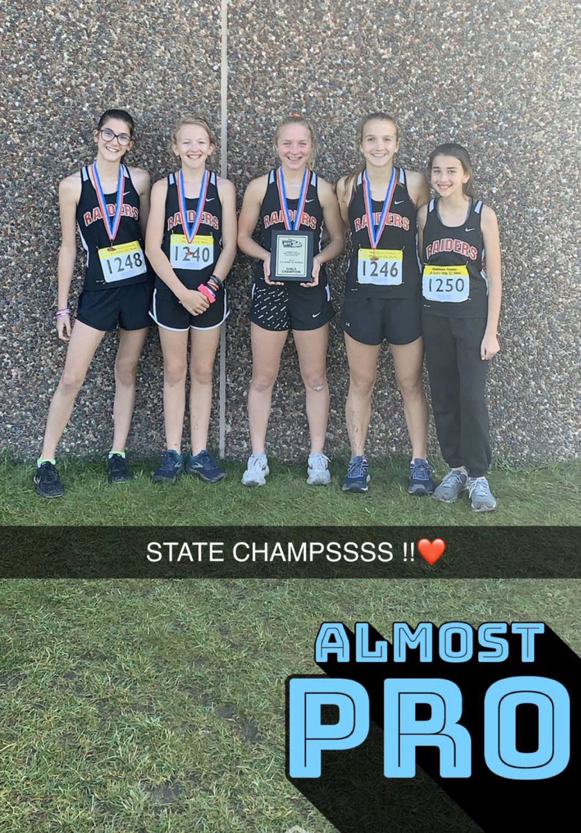 finndeezel's tweet photo. So PROUD of you girlsโผ๏ธ 2A State Champs! @WburgXCTrack #packof5 #raiders #greatseason https://t.co/QDPmRFYRlT